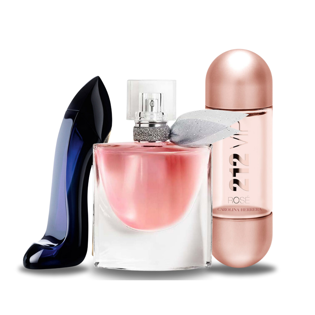 Kit de 3 perfumes Carolina Herrera GOOD GIRL, Lancôme LA VIE EST BELLE e Carolina Herrera 212 VIP ROSÉ 100ml