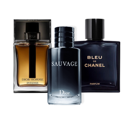 Kit de 3 perfumes Sauvage Dior, Bleu de Chanel, e Dior Homme Intense 100ml