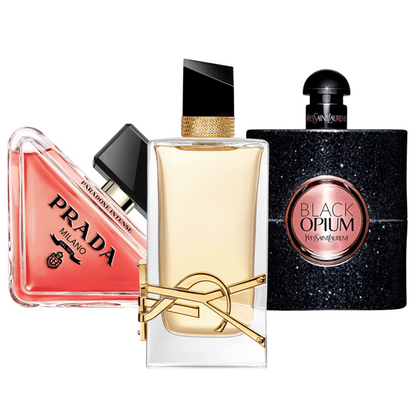 Kit de 3 perfumes Prada Paradox, Black Opium Yves Saint Laurent, e Libre 100ml